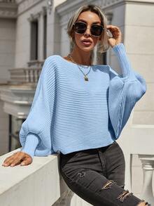 SHEIN Frenchy 女士圓領蝙蝠袖毛衣套頭 - 淺藍色 - 查看 6