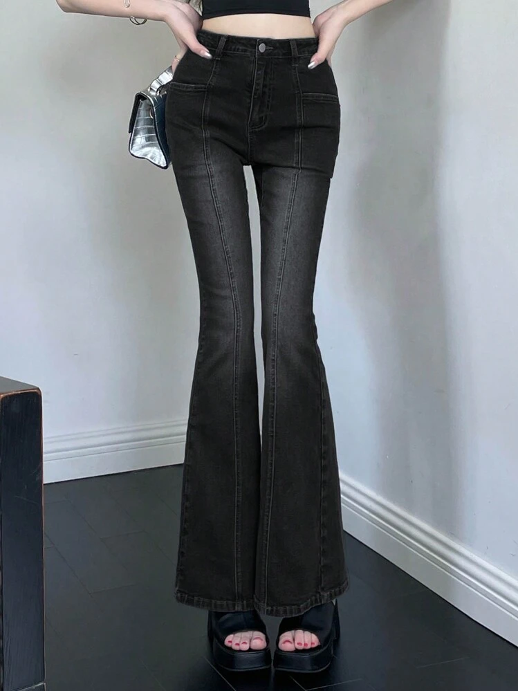 DAZY Women's Mid-rise Flared Jeans With Normal Waistline - Black - View 1