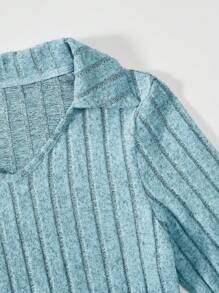 SHEIN Cô gái Thời gian rảnh rỗi Dài Đầm Với Khe Và Bên Eo Buộc - Màu xanh nhạt - Xem 4