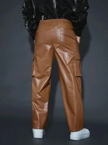 Manfinity RebelGame 男士束口褲腰帶,袋蓋口褲長褲 - 棕色 - 查看 2