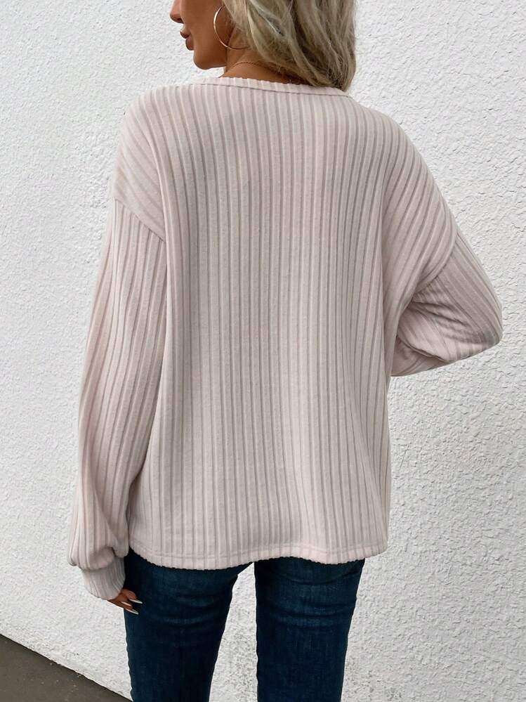 SHEIN LUNE Camiseta De Cuello Asimétrico Acanalado Para Mujeres - Albaricoque - Ver 2