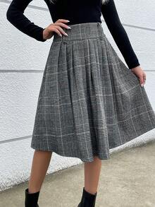 SHEIN Privé Của phụ nữ Kẻ sọc Thời trang Chân Váy xếp ly - Màu xanh lam - Xem 6