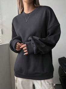 DAZY Sweat-shirt ample à épaules tombantes de couleur unie, vêtements d'automne