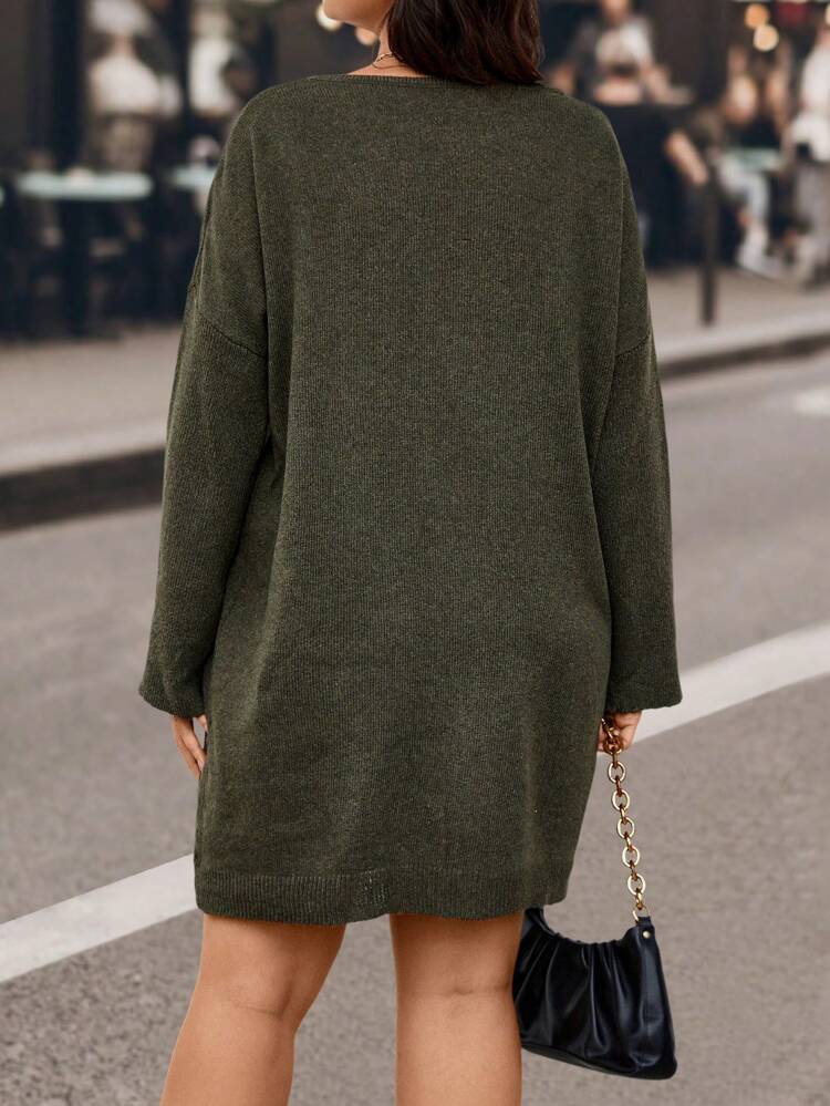 Women's Plus Size Ribbed Knit Sweater Dress Without Belted Waist Fall Cloth For Women