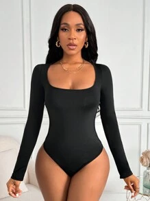 VaVaBold 女性方領長袖連體衣 - 黑色 - 查看 4