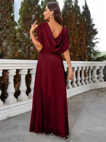 UNITHORSE 亮片雪纺拼布新娘母亲礼服 - 酒紅色 - 查看 2