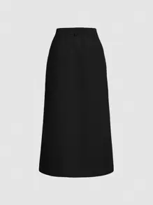 SHEIN MOD Women's Plain Ribbed Knit Slit Skirt - Black - View 2