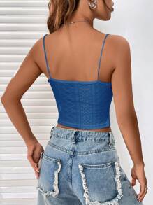 SHEIN EZwear Dệt kim Cami ngọn Với Mảnh Lace - Màu xanh lam - Xem 2