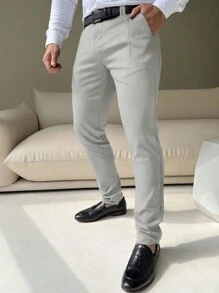Calvornis Men's Solid Color Pleated Dress Pants - Grey - View 1