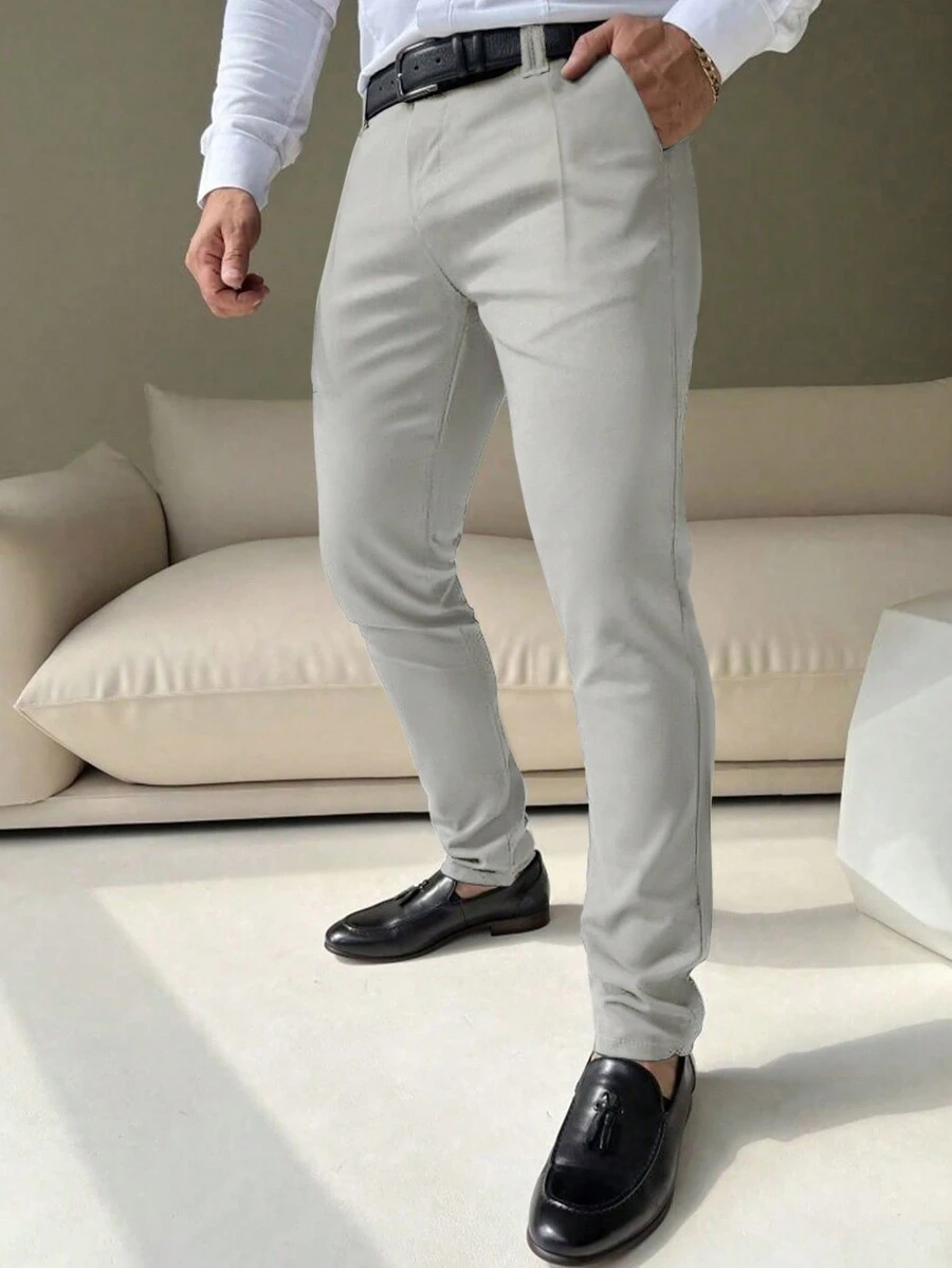 Calvornis Men's Solid Color Pleated Dress Pants - Grey - View 1