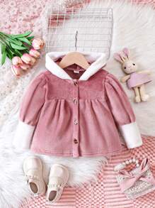 Baby Girls' Color Block Plush Rabbit Ear Hooded Coat