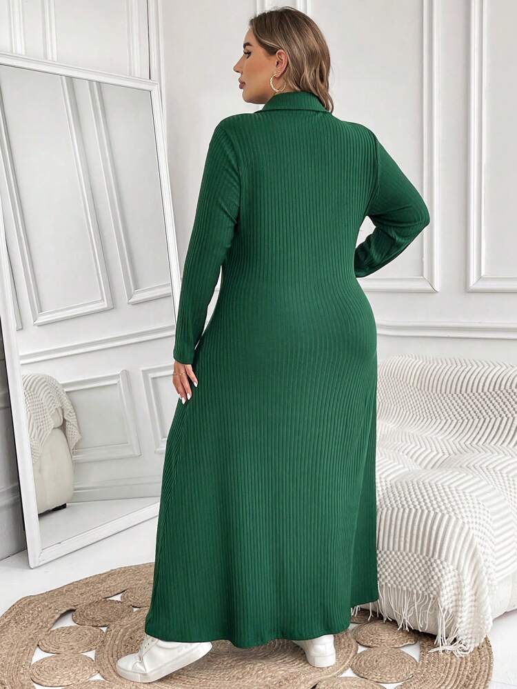 Plus Size Solid Color Turn-down Collar Dress