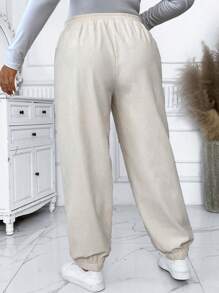Calvaya Plus Size Solid Color Elastic Waist Ankle-length Pants - Apricot - View 2