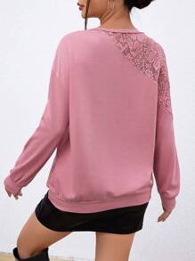 SHEIN Privé Elegant damtröja med spetsmönster och lapptäcke - Rosa - Visa 3
