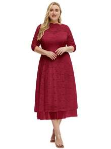 Plus Size Lace Bridesmaid Dress - Burgundy - View 4