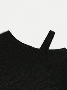 ROMWE Goth Women's Asymmetrical Collar Snake Pattern Pullover Sweater, School - Black - View 3