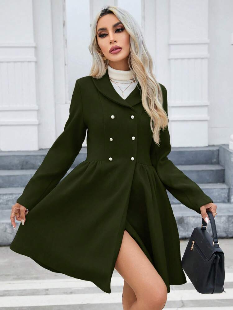 Double-Breasted Long Sleeve Overcoat With Waist Belt