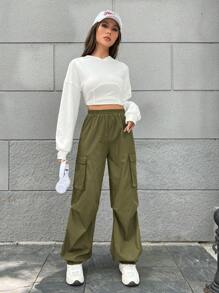 SHEIN EZwear Women'S Cargo Trousers - Army Green - View 3