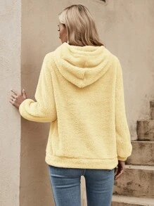SHEIN LUNE Sudadera Con Capucha Y Cordón Para Mujer - Amarillo - Ver 2