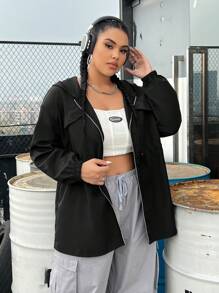 SHEIN EZwear Women's Plus Size Hooded Jacket With Drawstring Waist