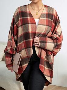 Celure 加大尺碼方格披肩外套 - 彩色 - 查看 5