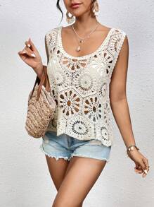 Swim Vcay 女士镂空罩衫，夏日海滩 - 杏色 - 查看 6