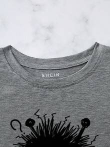 SHEIN LUNE 女士卡通印花t恤 - 灰色 - 查看 4