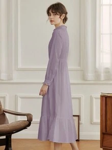 Simple Retro Váy cưới cổ bèo thêu hoa - Màu tím - Xem 4
