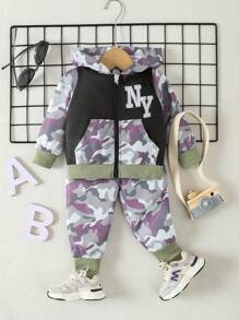 Baby Boys' Camo Letter Print Jacket And Pants Set - Green - View 1