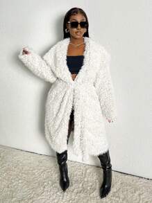 Slaydiva Của phụ nữ Sang trọng áo Với Lớn Cổ bẻ Và Mở Mặt trước Thiết kế - trắng - Xem 4