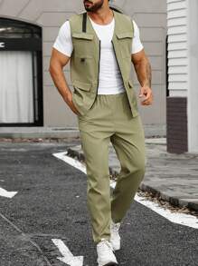 Manfinity Homme Conjunto De Pantalón Y Chaleco Cargo Para Hombre - Verde - Ver 3