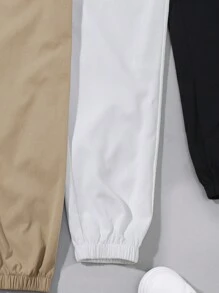 SHEIN 3件套男童纯色运动裤，冬季套装，冬季服装，秋季服装，所有服装，白色裤子，黑色裤子 - 卡其色 - 查看 6