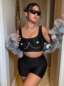 Swim EVENT Plus Size Women's Printed Bikini Set Summer Beach - Black and White - View 5