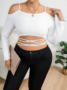 Celure Women's Plus Size Open Shoulder Crisscross Tie Top - White - View 1