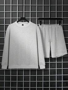 Manfinity Homme Men's Oversized Sweatshirt And Shorts Set With Drop Shoulder - Grey - View 3