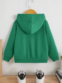 SHEIN Áo nỉ trùm đầu thể thao thường ngày cho bé trai có in chữ - Màu xanh lá cây đậm - Xem 2