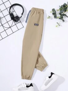 SHEIN 3件套男童纯色运动裤，冬季套装，冬季服装，秋季服装，所有服装，白色裤子，黑色裤子 - 卡其色 - 查看 3