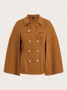 Sunnyshic Plus Size Double-breasted Woolen Cape