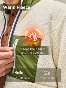 In My Nature Men Contrast Panel Zip Up Outdoor Fleece Jacket - Beige - View 3