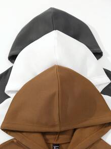 SHEIN Essnce Women's 3pcs Letter Printing Drawstring Hooded Sweatshirt - Multicolor - View 5