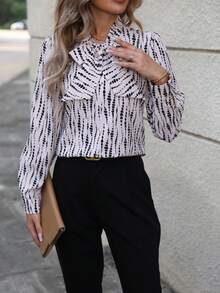 SHEIN Clasi Tie-dye Collar-tie Long Sleeve Shirt - Multicolor - View 4