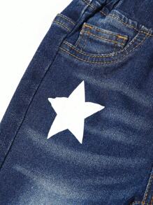 Baby Girls' Flared Denim Pants With Star Print - Medium Wash - View 5