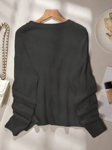 SHEIN Frenchy Của phụ nữ Thêu hoa Thả vai Áo len Áo chui đầu - màu đen - Xem 2