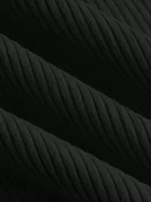 SHEIN MOD Women's Plain Ribbed Knit Slit Skirt - Black - View 3