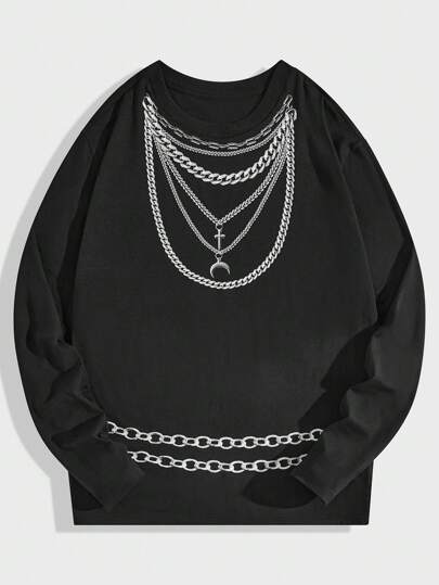 Grunge Punk T-shirt Imprimé À Motif De Chaîne Pour Hommes