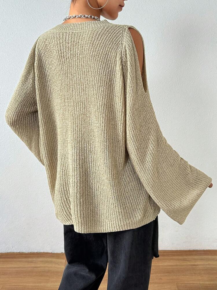 Women's Cold Shoulder Lantern Sleeve Knit Pullover Fall Winter Sweater