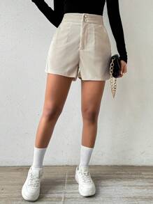 SHEIN Pantalones Cortos De Pana De Color Liso - Albaricoque - Ver 4