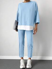 Cottnline 落肩袖上衣和接縫細節長褲