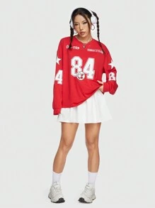 ROMWE Street Life Outdoor Streetwear Vintage Sports Style Loose Fit Printed T-shirt - Red - View 1