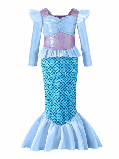 Glamorique Kids Young Girl Cute Mermaid Printed Dresses